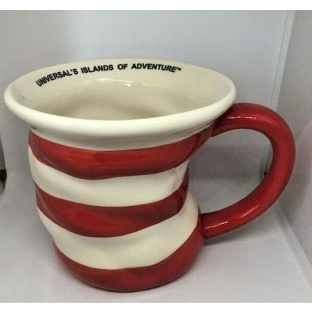 Dr Seuss Cat in the Hat Coffee Mug Universal Studios Red White Striped Wavy 16oz
